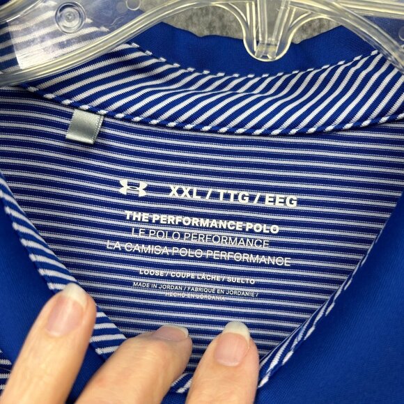 Under Armour Short Sleeve Performance Polo Shirt Men's Size XXL Blue Striped - Picture 5 of 11